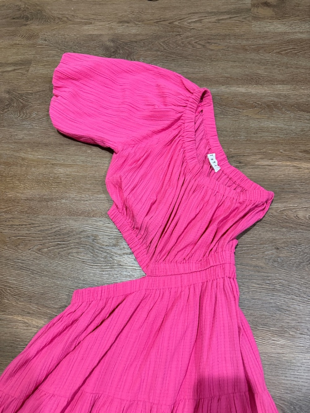 THML Tropical Destination Tiered One-Shoulder Pink Maxi Dress with Cutout - Picture 7 of 9